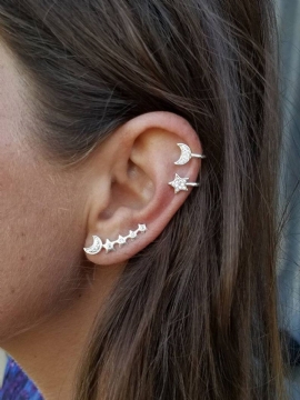 Mote 3 Stk Øredobber Sølv Gull Øreklips Moon Star Ear Stud Rhinestones For Kvinner