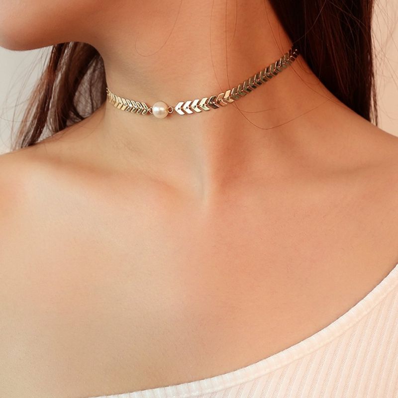 Mote Choker Halskjede Fiskeskala Krageben Pearl Chain Smykker Trendy For Kvinner