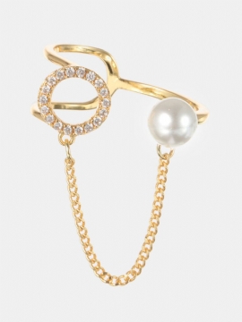 Mote Open End Ring 18k Gullbelagt Zirconia Rund Pearl For Kvinner