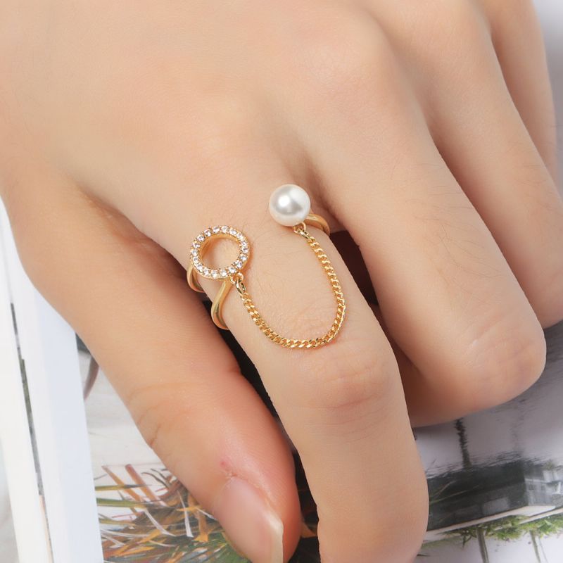 Mote Open End Ring 18k Gullbelagt Zirconia Rund Pearl For Kvinner