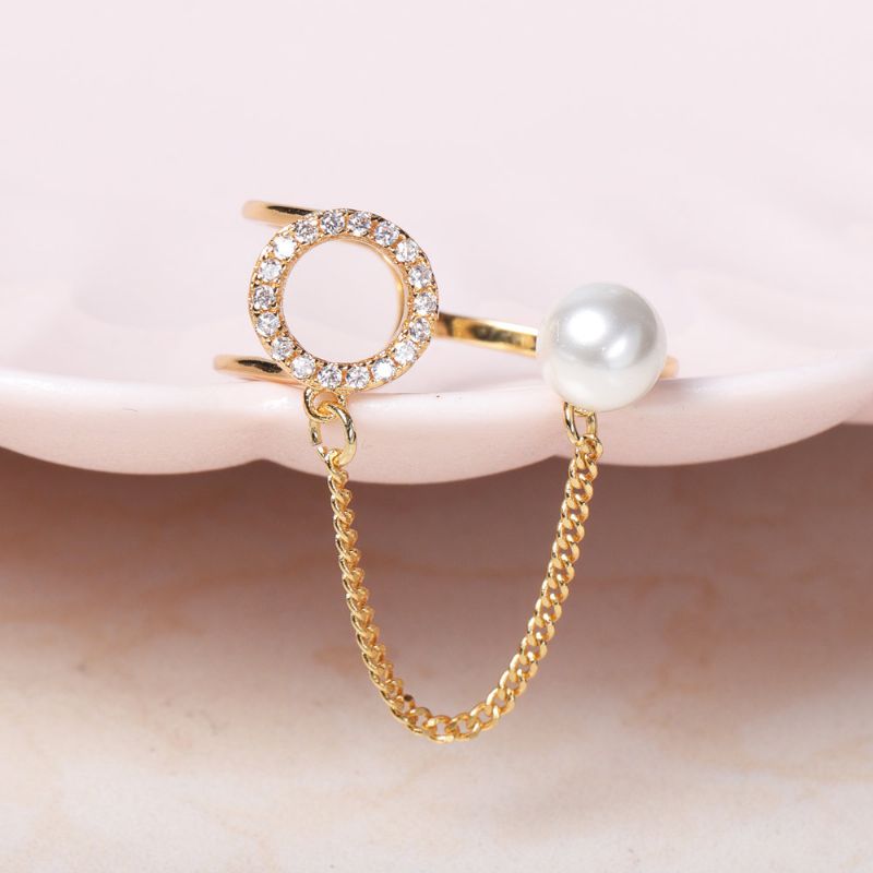 Mote Open End Ring 18k Gullbelagt Zirconia Rund Pearl For Kvinner