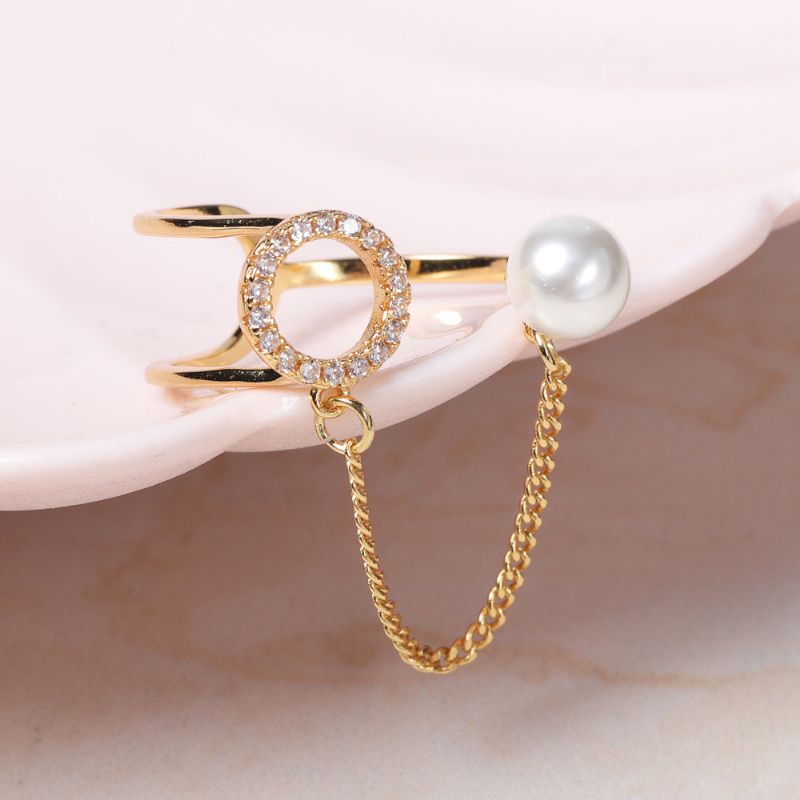 Mote Open End Ring 18k Gullbelagt Zirconia Rund Pearl For Kvinner