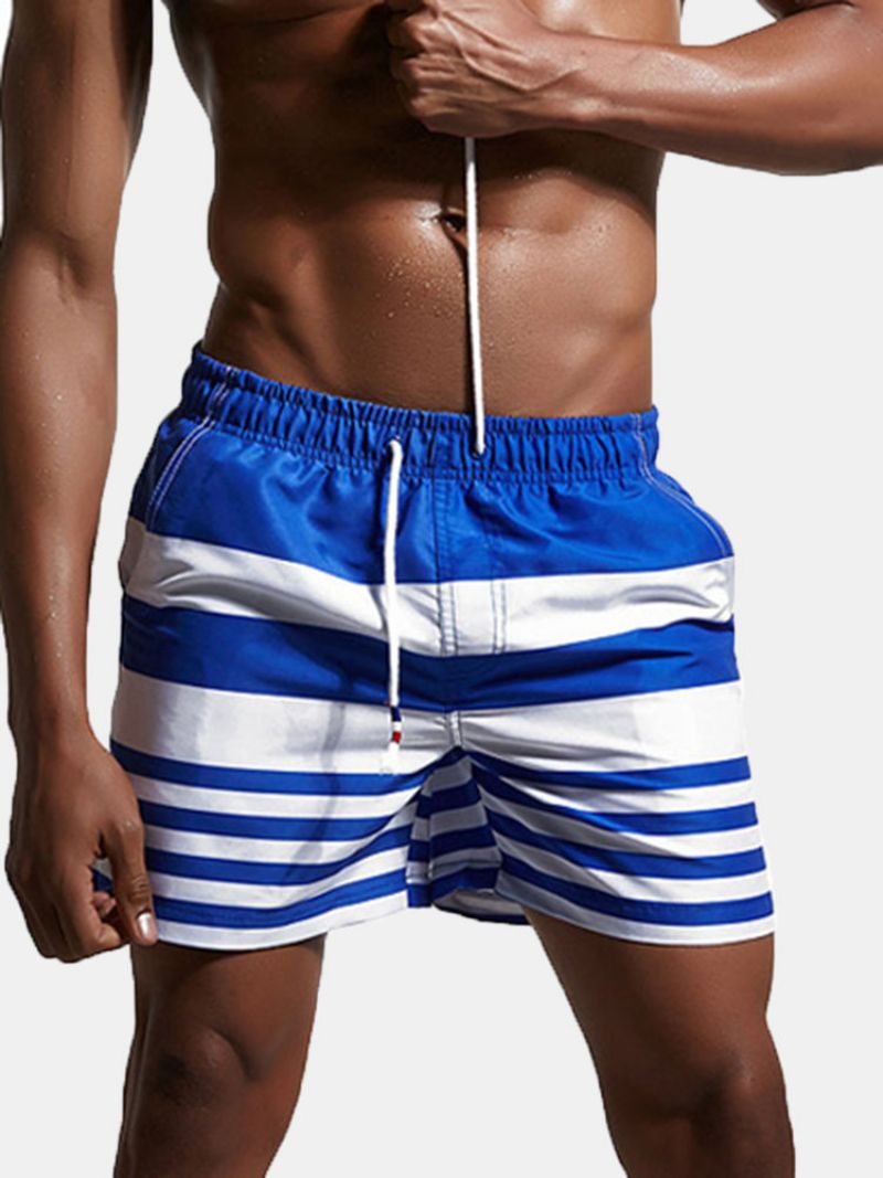 Naval Style Beach Seaside Loose Stripes Surf Board Shorts For Menn