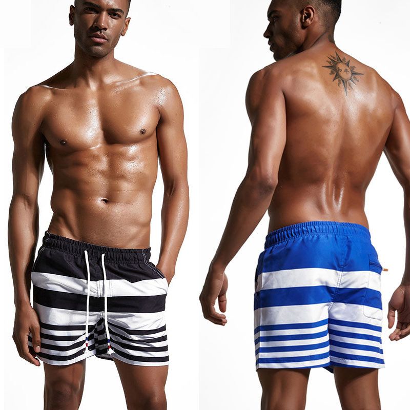 Naval Style Beach Seaside Loose Stripes Surf Board Shorts For Menn