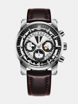 Ochstin Business Quartz Armbåndsur Lysende Display Chronograph Lærrem Watch For Men