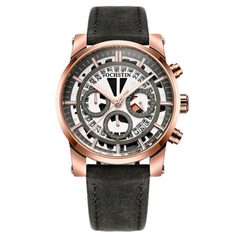 Ochstin Business Quartz Armbåndsur Lysende Display Chronograph Lærrem Watch For Men