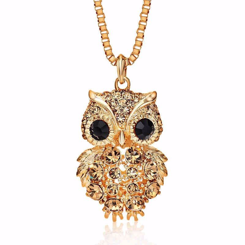 Søt Anheng Halskjeder Sølv Gull Rhinestone Night Owl Genser Sjarm For Kvinner