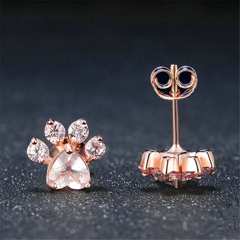 Søte Cat Paw Øredobber Mote Rosegull Pink Claw Dog Paw Stud For Kvinner