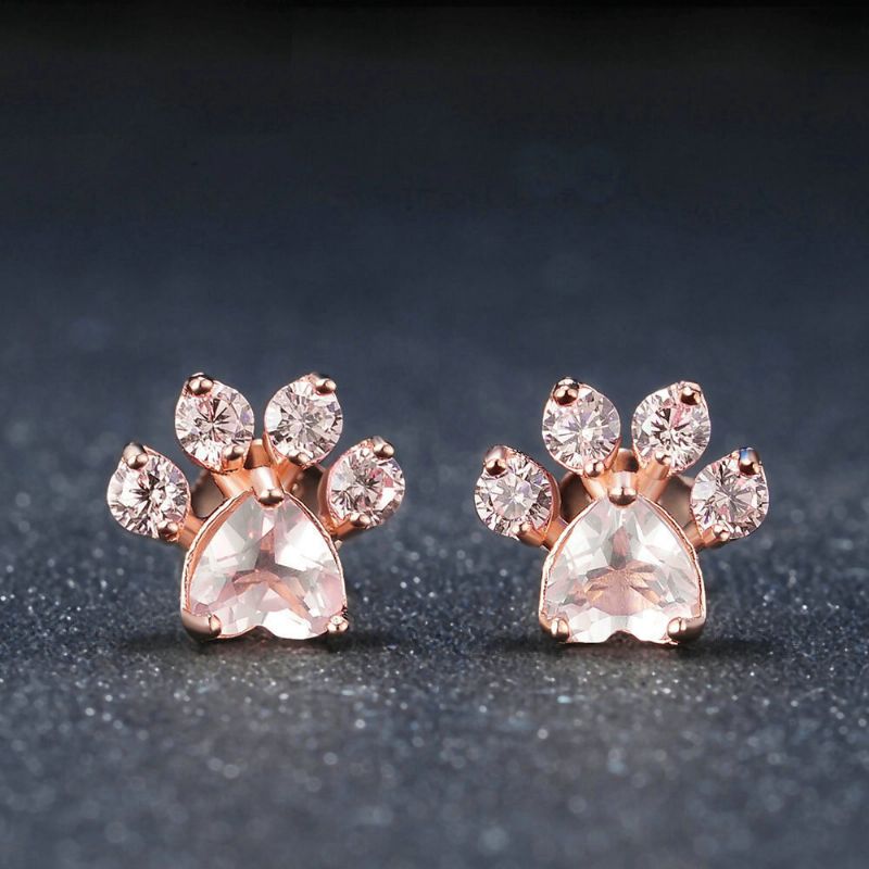 Søte Cat Paw Øredobber Mote Rosegull Pink Claw Dog Paw Stud For Kvinner