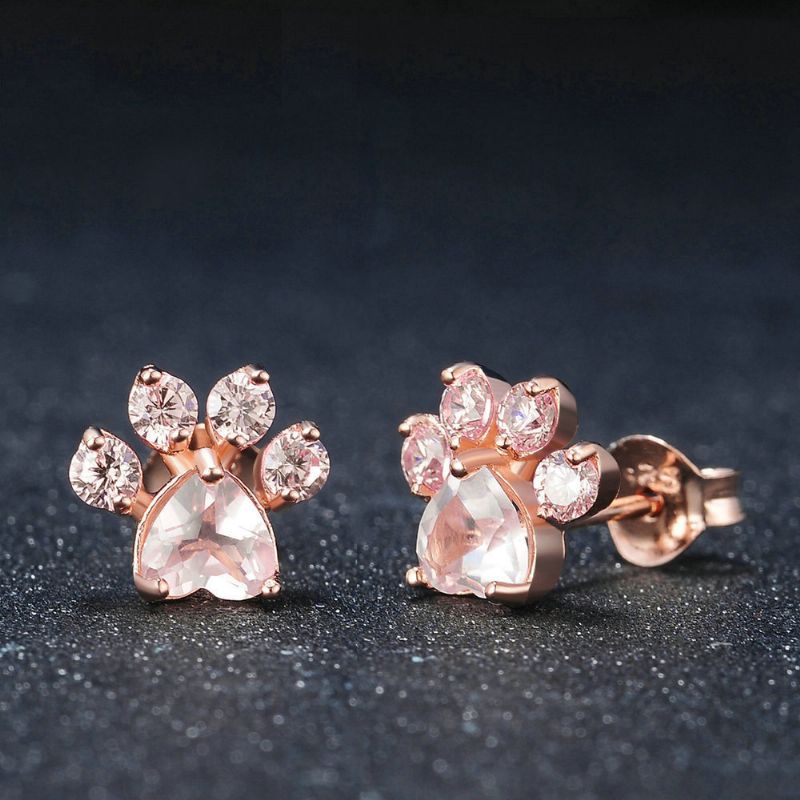 Søte Cat Paw Øredobber Mote Rosegull Pink Claw Dog Paw Stud For Kvinner