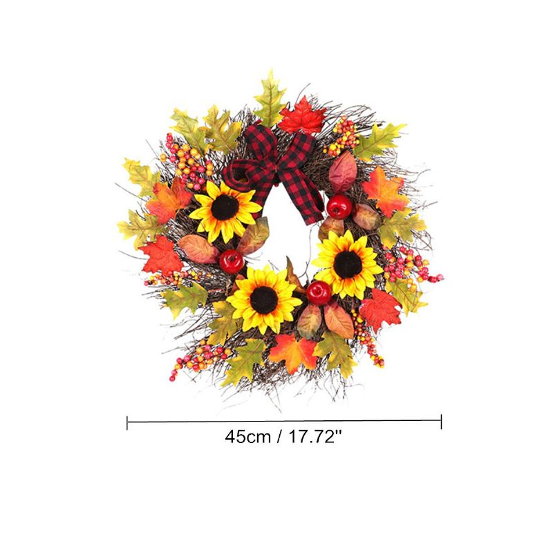 Sunflower Maple Leaf Dørkrans 17.7 Tommers Høst Hjemme Utendørs Dekor Krans