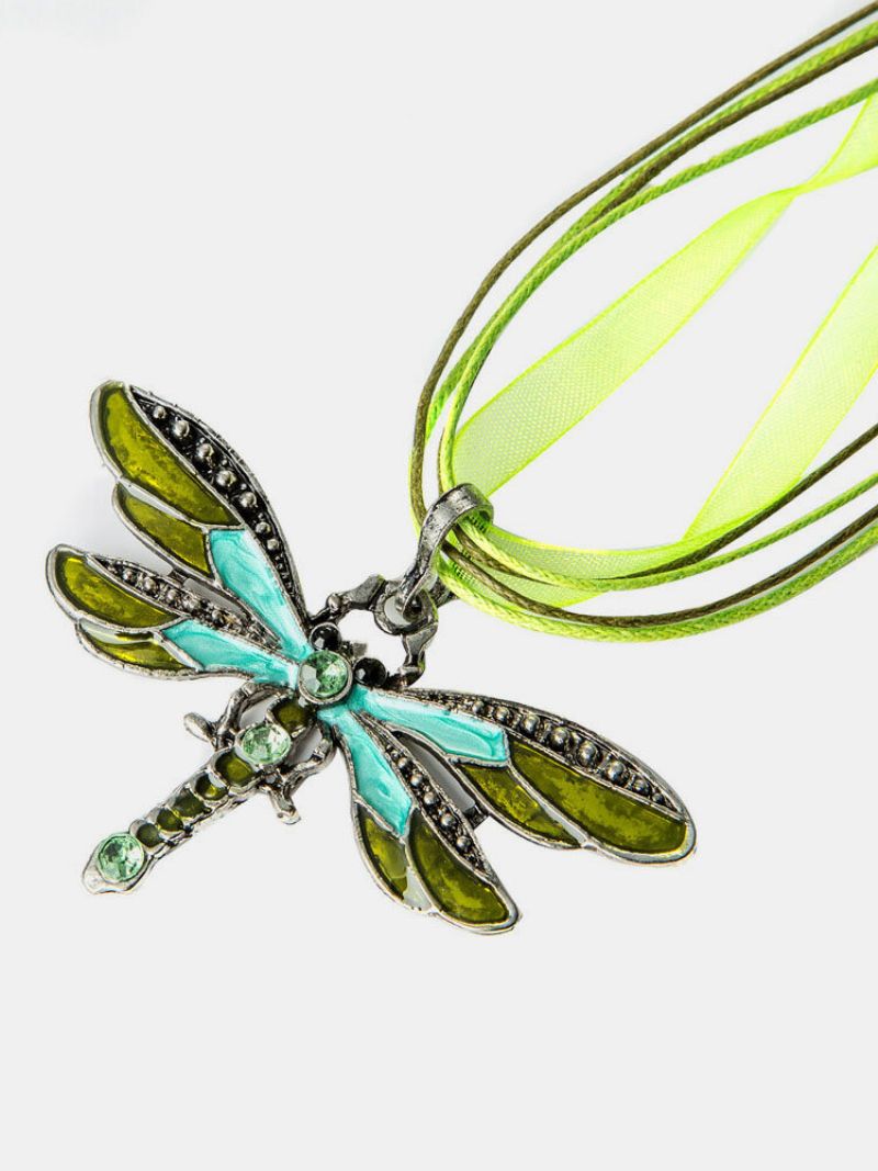 Trendy Fargerik Dragonfly Anheng Halskjeder Rhinestones Stoff Kvinners Lange