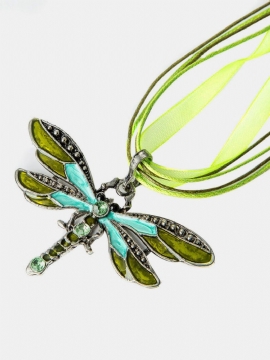 Trendy Fargerik Dragonfly Anheng Halskjeder Rhinestones Stoff Kvinners Lange