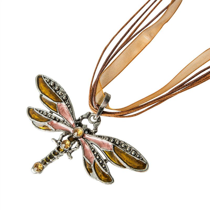 Trendy Fargerik Dragonfly Anheng Halskjeder Rhinestones Stoff Kvinners Lange