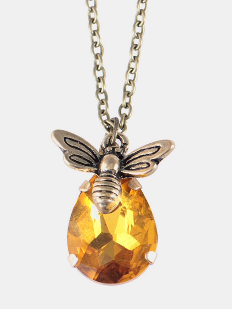 Vintage Crystal Bee Anheng Halskjeder Honeybee Gull For Kvinner