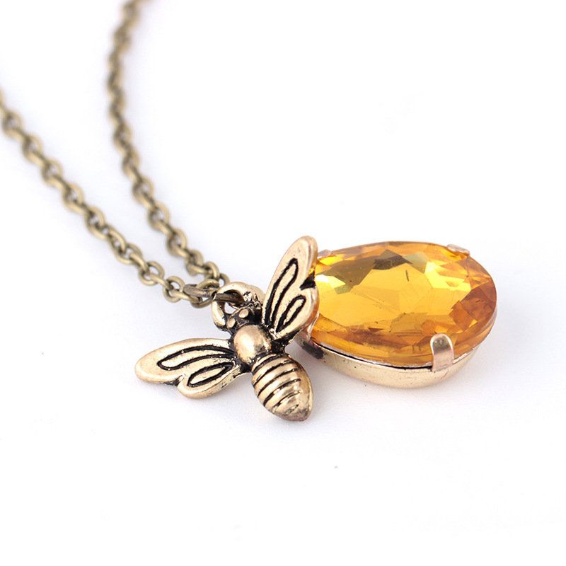 Vintage Crystal Bee Anheng Halskjeder Honeybee Gull For Kvinner