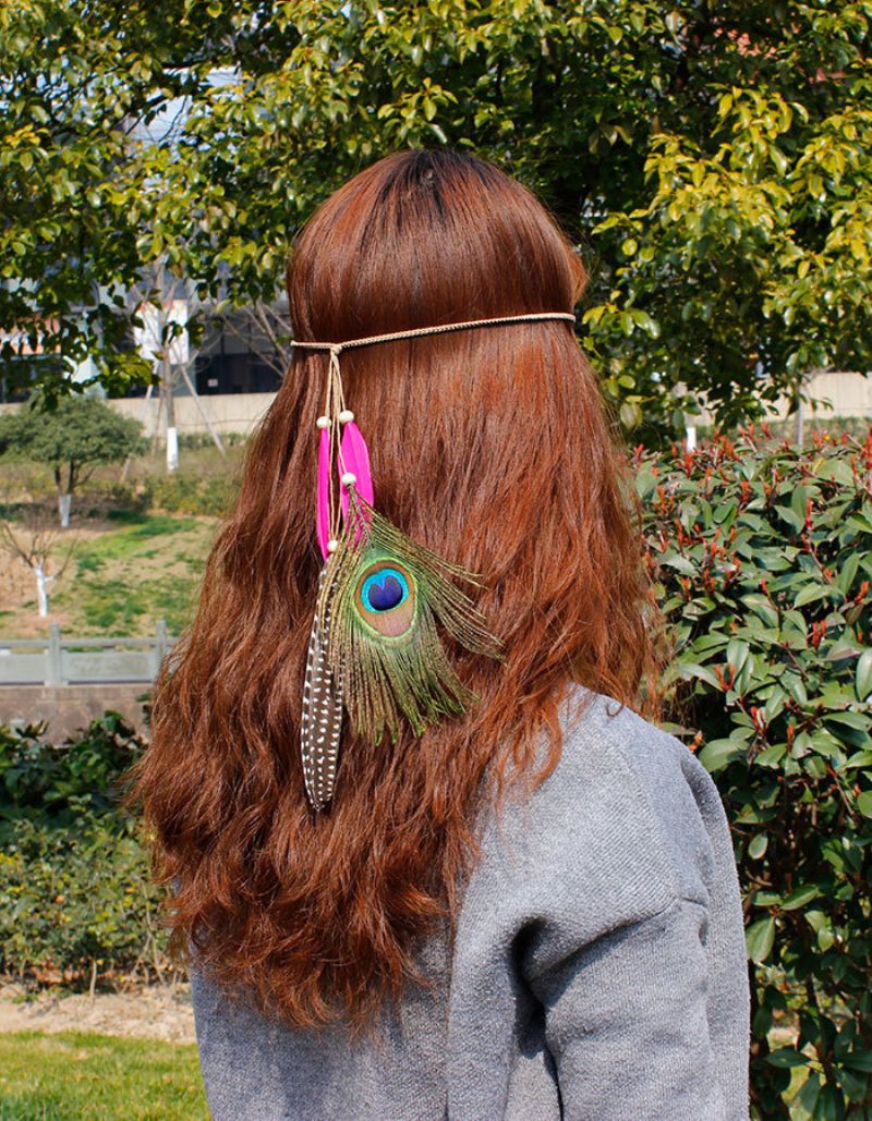 Bohemian Hair Accessories Peacock Feather Tassel Hairwear