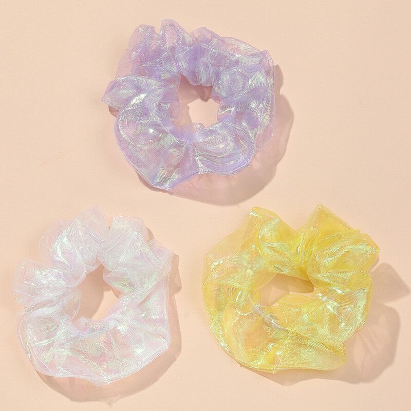 Pearlescent Mesh Chiffon Scrunchie Elastisk Hår Gummibånd Knyt Hår Ring Tauholder Hodeplagg