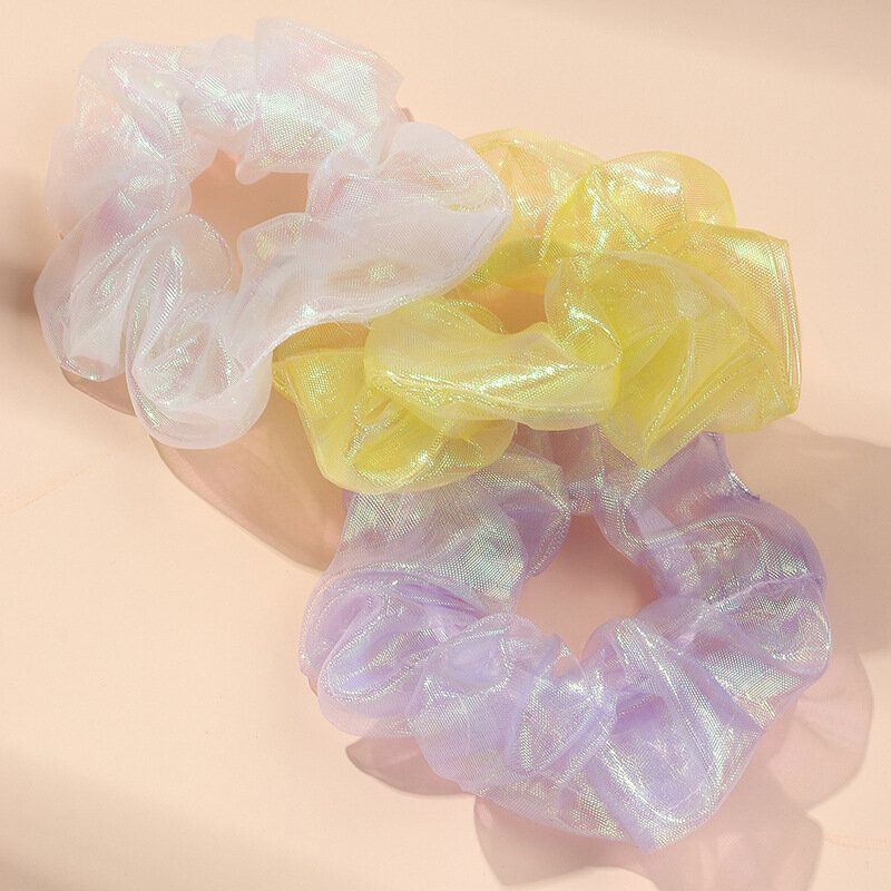 Pearlescent Mesh Chiffon Scrunchie Elastisk Hår Gummibånd Knyt Hår Ring Tauholder Hodeplagg