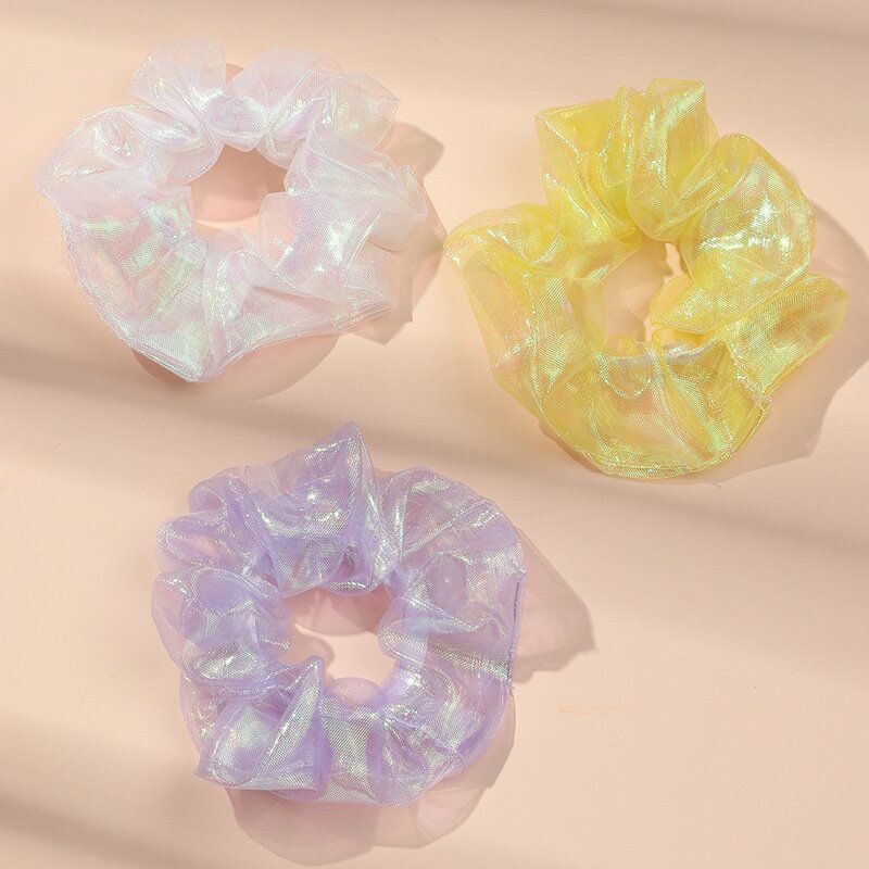 Pearlescent Mesh Chiffon Scrunchie Elastisk Hår Gummibånd Knyt Hår Ring Tauholder Hodeplagg