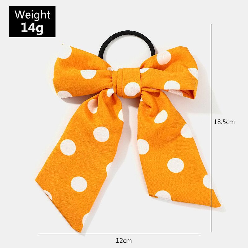 Temperament Polka Dot Chiffon Sløyfe Hår Tie Hestehale Skjerf Elastisk Hår Tau Print Bånd Hårbånd