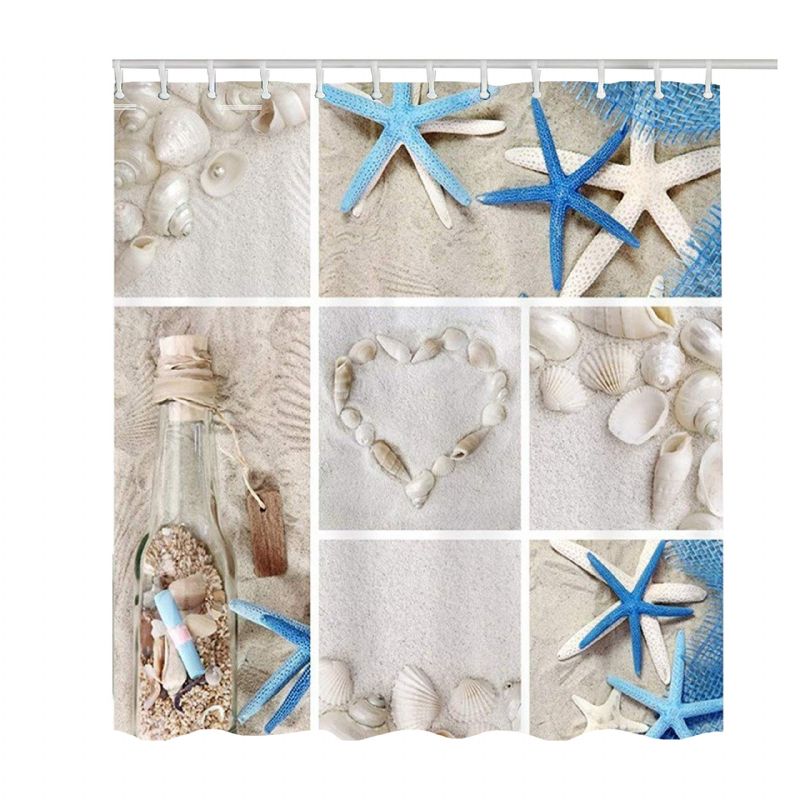 16 Deler Blue Starfish Seashell Conch Dusjgardin Baderomsmattesett (blue Starfish)