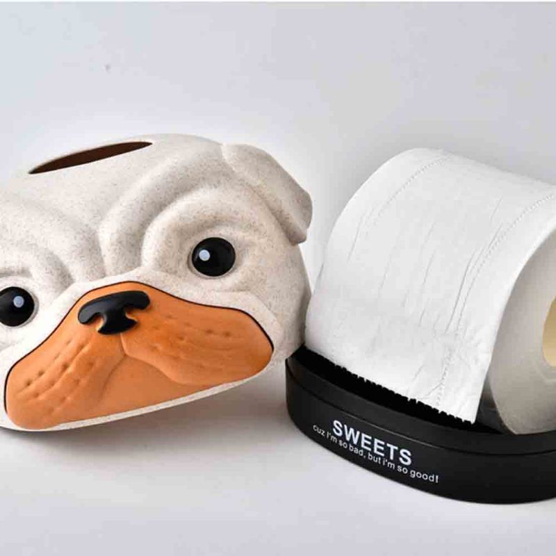 Miljøvennlig Wheat Fiber Dog Tissue Box Multifunksjonell Desktop Paper Roll Oppbevaringsboks