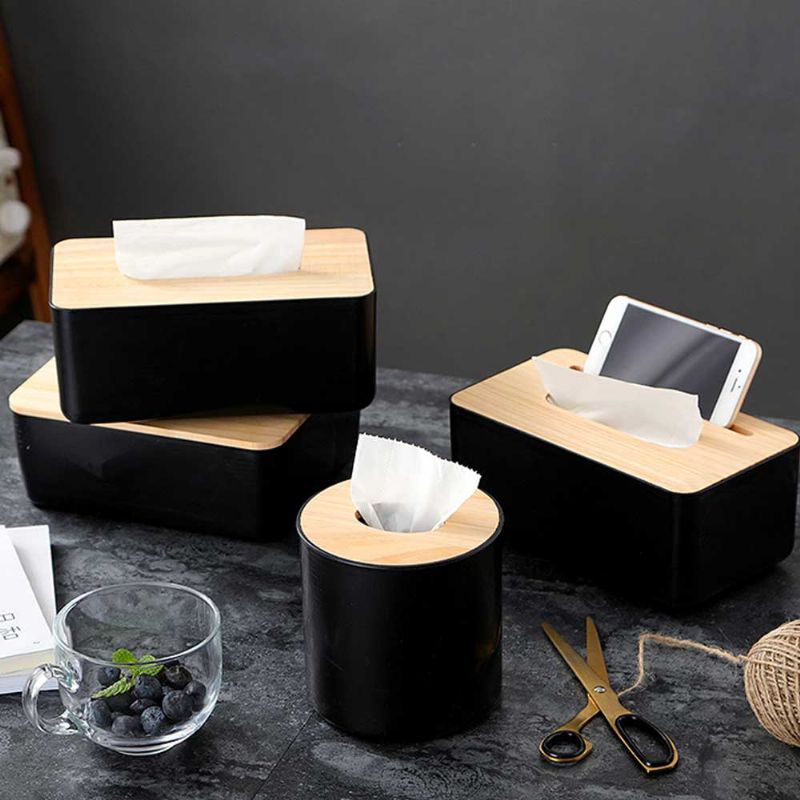 Tissue Box Tredeksel Mobiltelefonholder Makeup Bomullsboks Ombord Svart Box For Stue Desktop Serviettboks