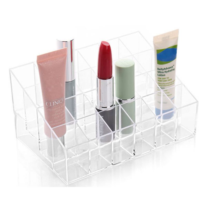 24 Leppestiftholder Display Stand Klar Akryl Makeup Organizer Diverse Gjennomsiktige Oppbevaringsbokser