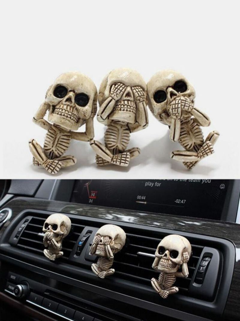 3 Stk Sett Creative Resin Halloween Bone Skull Skjelett Diffuser Car Vent Clip Air Freshener Car Lucky Ornament