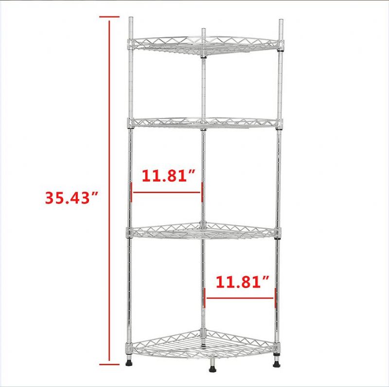 4-hyllers Hjørne Trådhylle Justerbar Metall Frittstående Lagring Display Stativ For Bad Stue Kjøkken