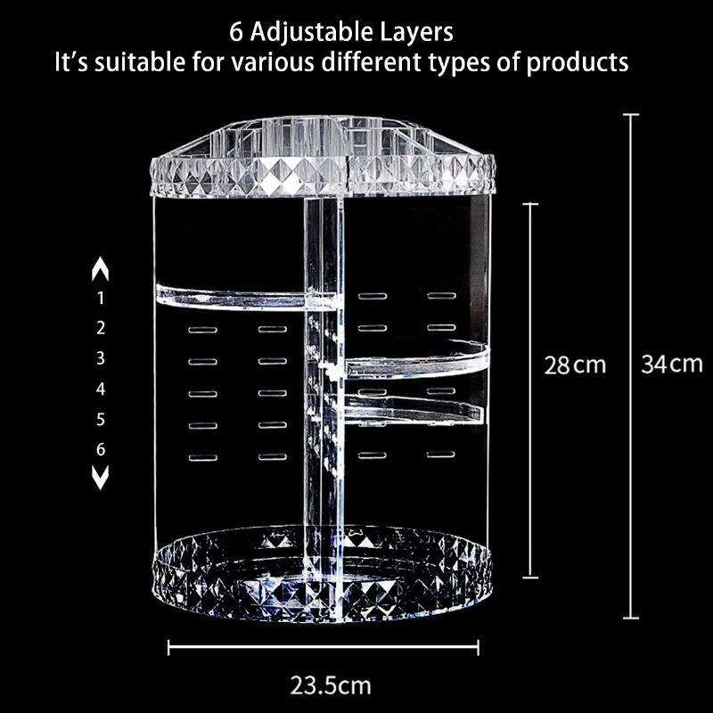 6 Justerbare Lag Makeup Organizer 360-graders Roterende Comestic Oppbevaringsboks Gave Med Kosmetikk Leppestifter Parfymer Visningsbrett