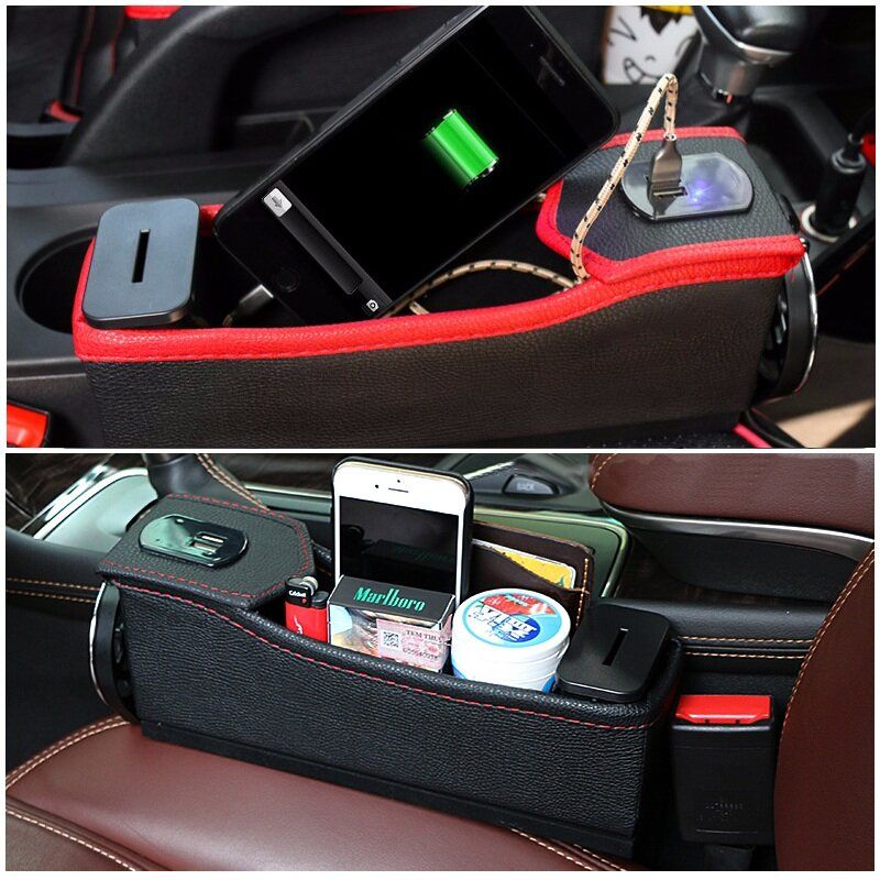 Bilsete Gap Oppbevaringsboks Usb Sete Sprekk Organizer Bag Telefon Ladepute Reise Drikkekoppholder