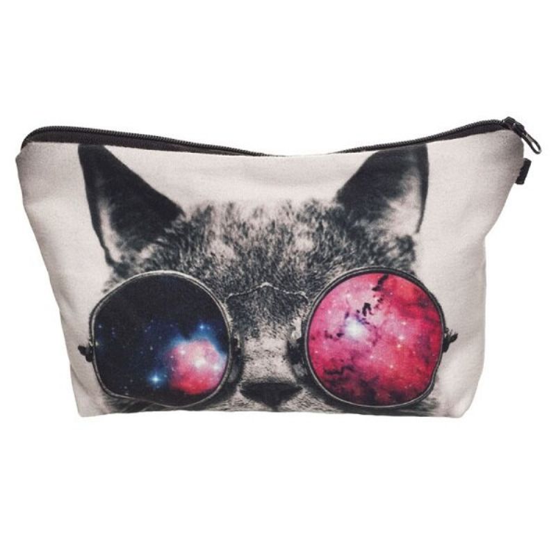 Glassed Cat 3d-utskrift Multifunksjonell Kosmetikkveske Clutchbag Oppbevaringsvaskepose