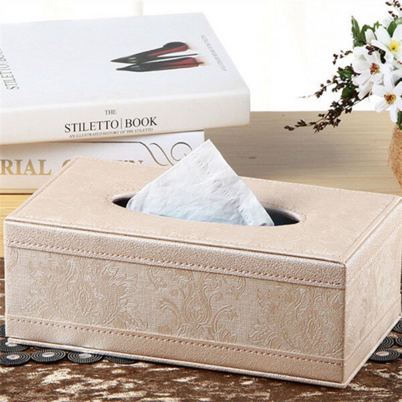 Leather Desktop Car Tissue Box Oppbevaring Smykkeskrin Reorganize Box Office Pen Container