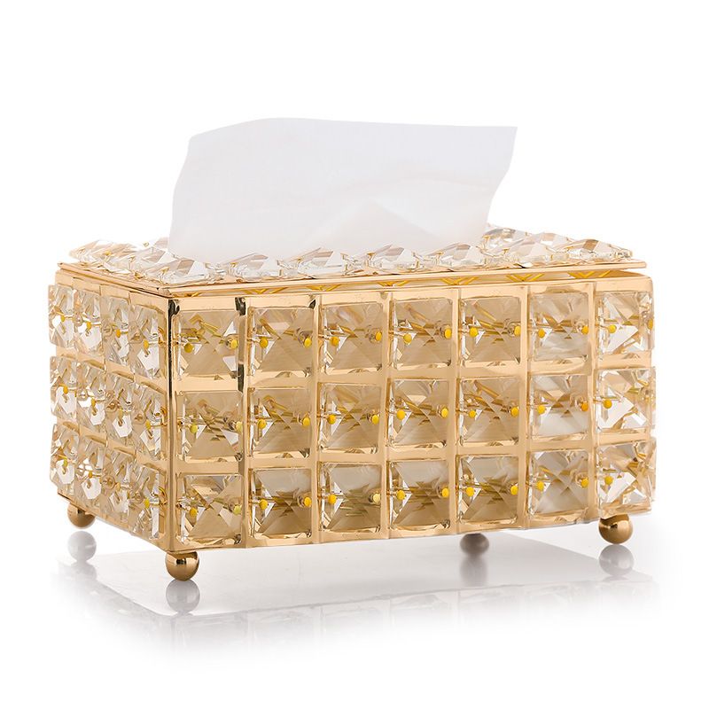 Rhinestone Tissue Box Papirstativ Kontorbord Tilbehør Facial Case Holder Serviettbrett For Home Hotel Car