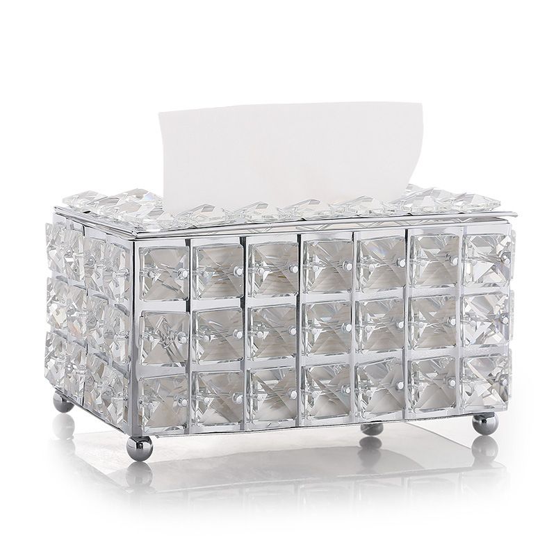 Rhinestone Tissue Box Papirstativ Kontorbord Tilbehør Facial Case Holder Serviettbrett For Home Hotel Car