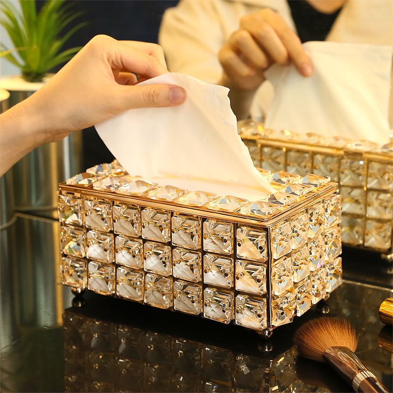 Rhinestone Tissue Box Papirstativ Kontorbord Tilbehør Facial Case Holder Serviettbrett For Home Hotel Car