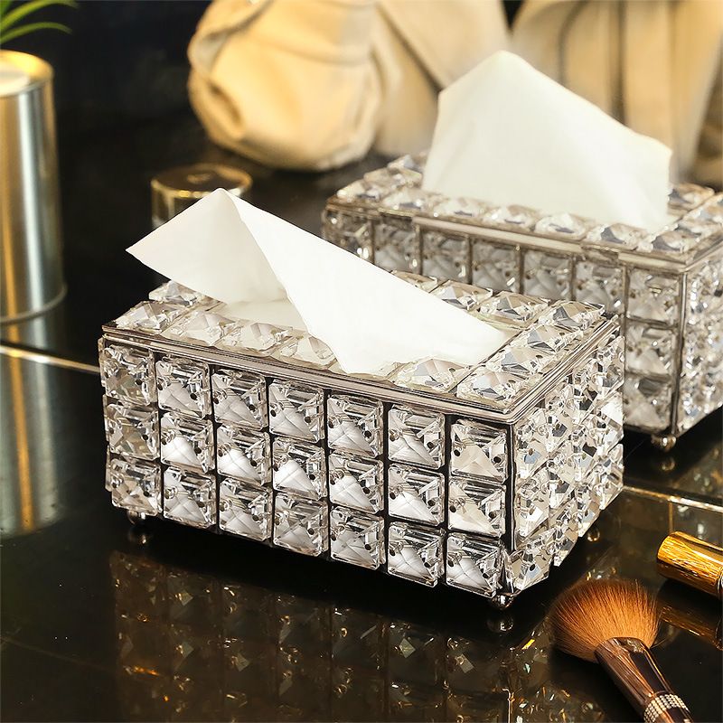 Rhinestone Tissue Box Papirstativ Kontorbord Tilbehør Facial Case Holder Serviettbrett For Home Hotel Car