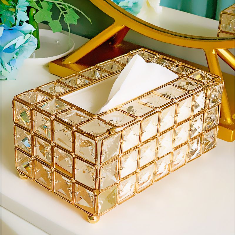 Rhinestone Tissue Box Papirstativ Kontorbord Tilbehør Facial Case Holder Serviettbrett For Home Hotel Car