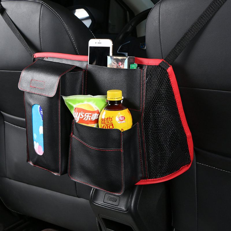 Skinn Bilsete Rygg Oppbevaringsveske Organizer Holder Multi Pocket Reiseoppbevaring Hengende Net