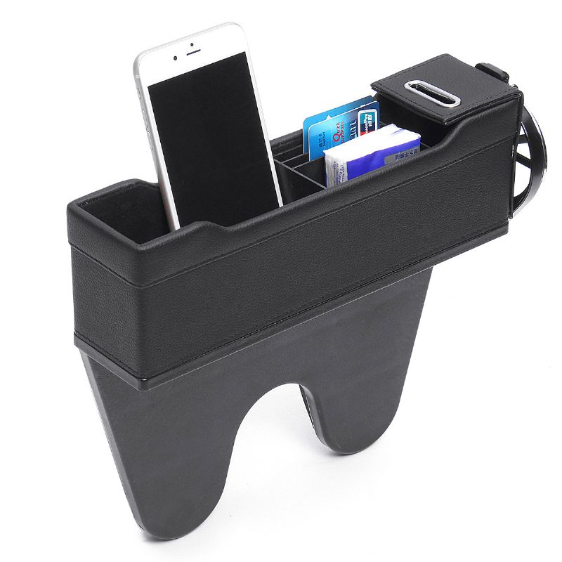 Skinnkonsoll Lomme Bil Organizer Passasjersete Box Catcher Cup Holder Svart