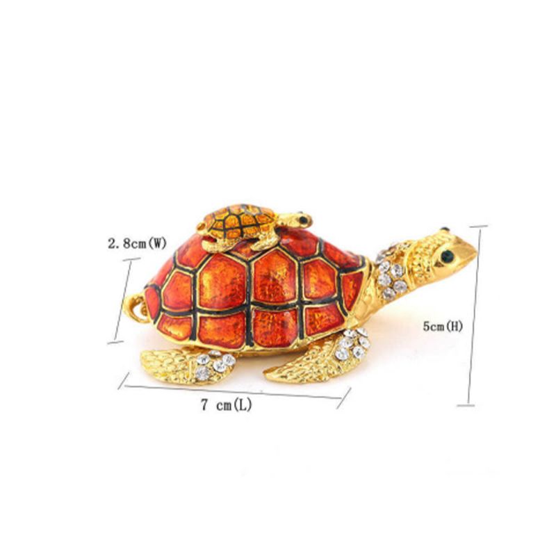 Sørøst-asiatisk Stil Emaljemalt Håndverk Diamant Mor Og Barn Skilpadde Hjemmedekorasjon Utsøkt Liten Smykkeskrin