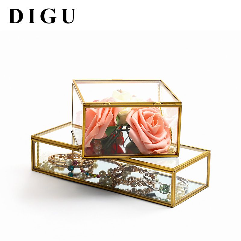 Square Edging Glass Oppbevaringsboks Smykkeskrin Display Rekvisitter Eternal Flower Box Valentinsdag Gaveeske