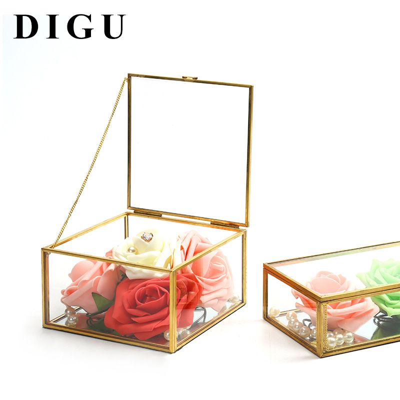 Square Edging Glass Oppbevaringsboks Smykkeskrin Display Rekvisitter Eternal Flower Box Valentinsdag Gaveeske