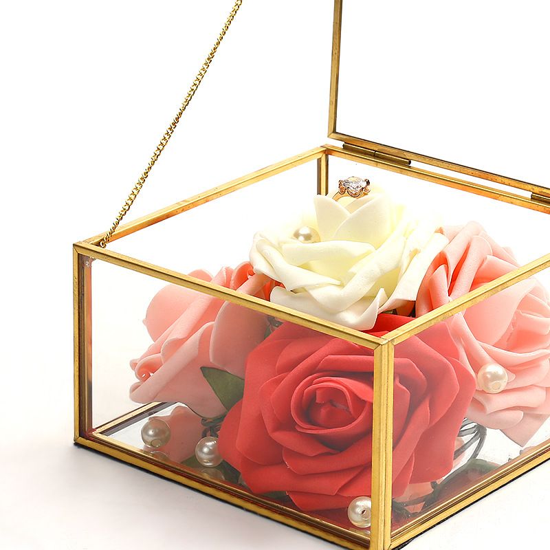 Square Edging Glass Oppbevaringsboks Smykkeskrin Display Rekvisitter Eternal Flower Box Valentinsdag Gaveeske