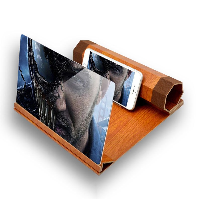 Telefonskjermforsterker Wood Grain Volume Magnifier 3d Amplifier Desktop Stand