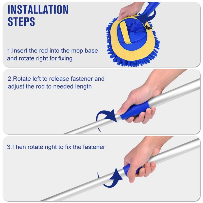 2-i-1 Chenille Mikrofiberbørstemoppvotte Med 45 Tommer Aluminiumslegering Med Langt Håndtak For Bilrengjøringssett Børste Duster Ikke Skadet Maling Ripefri Rengjøringsverktøy Støvsamlerforsyning For Vaskebil