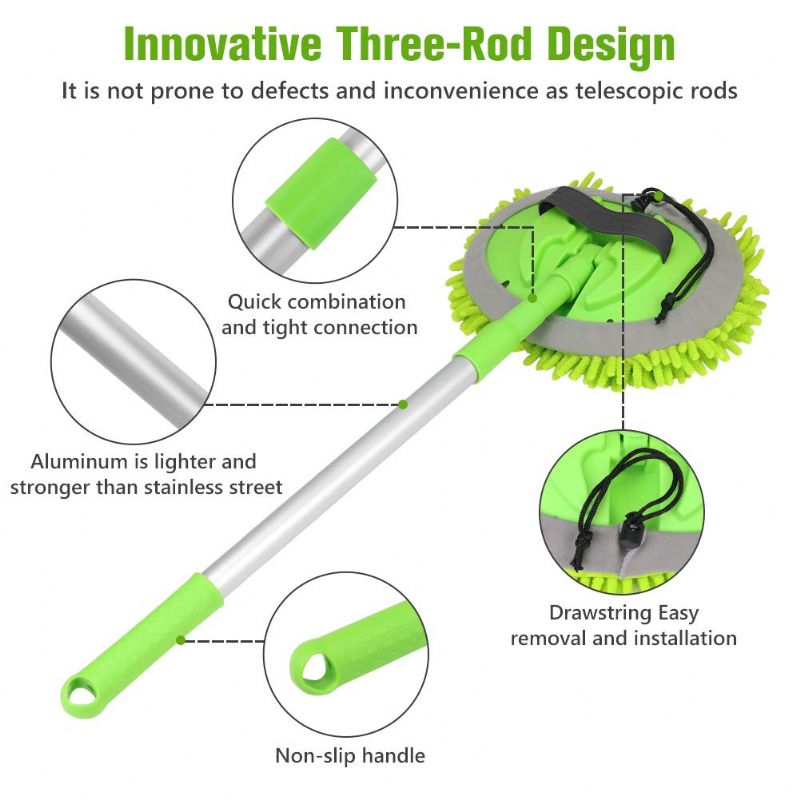 2-i-1 Chenille Mikrofiberbørstemoppvotte Med 45 Tommer Aluminiumslegering Med Langt Håndtak For Bilrengjøringssett Børste Duster Ikke Skadet Maling Ripefri Rengjøringsverktøy Støvsamlerforsyning For Vaskebil