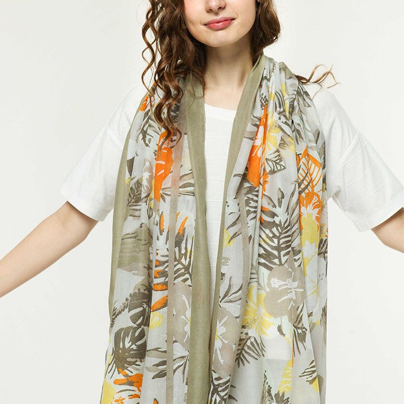 Kvinner Flower Print Bohemia Travel Beach Solkrem Vintage Vogue Cotton Mykt Silke Skjerf Sjal